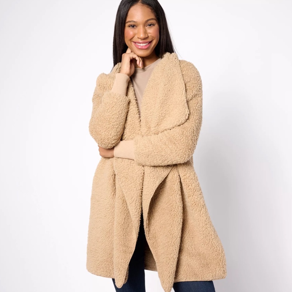 Bumblebella by Jill Martin Cascading Sherpa Faux Fur Soft Cardigan Sweater M